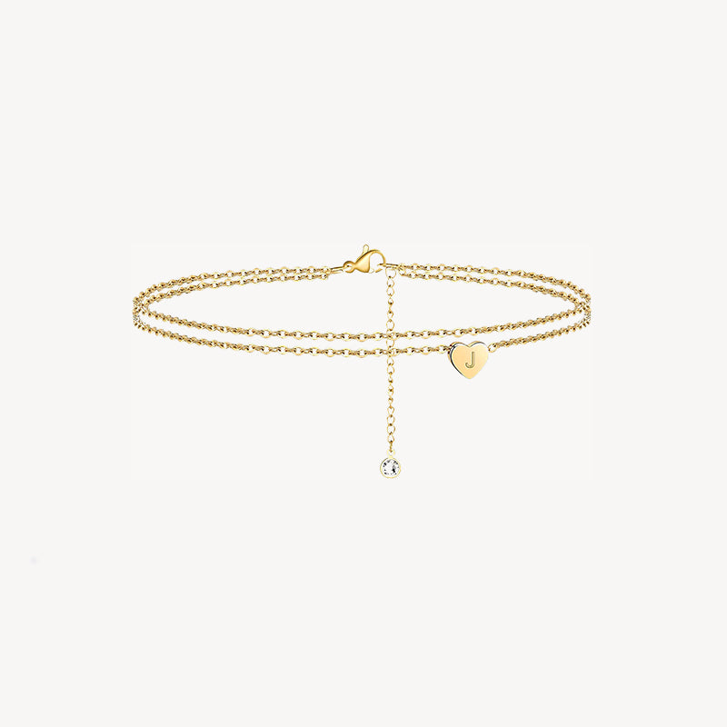 Tiny Heart Uppercase Initial Anklet