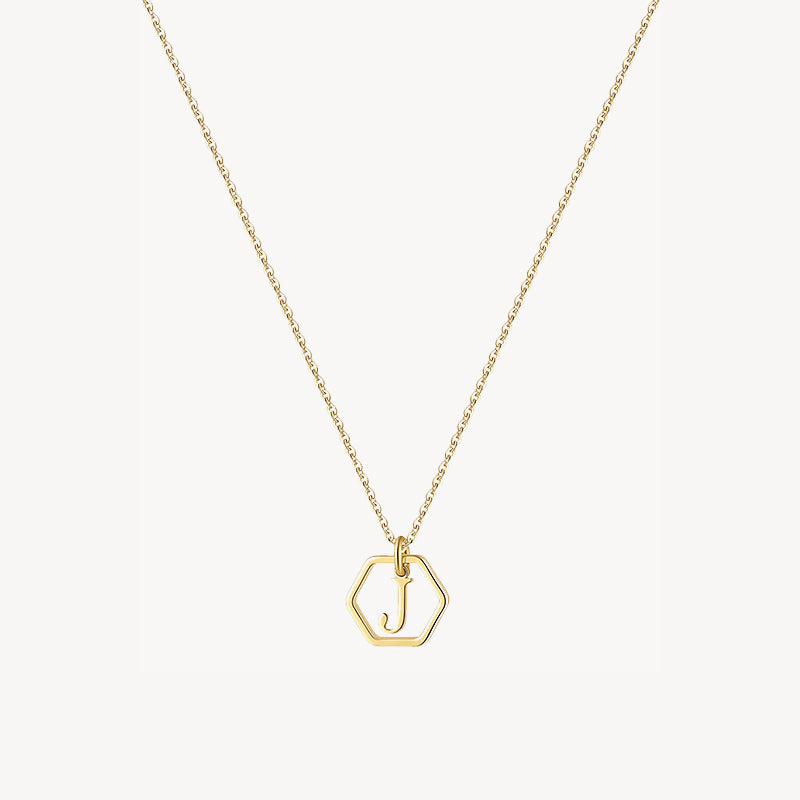 14K Initial Hexagon Necklace