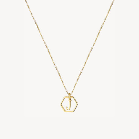 14K Initial Hexagon Necklace