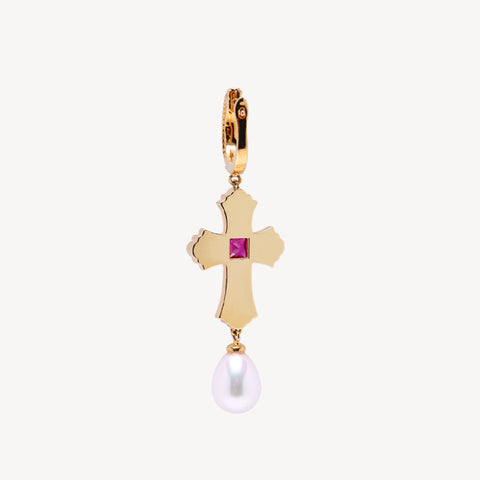 Baroque Pearl 14K Gold Ruby Cross