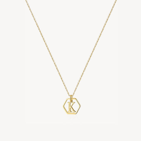 14K Initial Hexagon Necklace