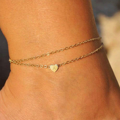 Tiny Heart Uppercase Initial Anklet
