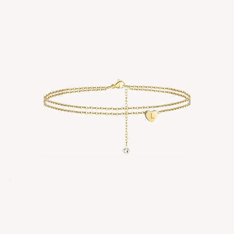 Tiny Heart Uppercase Initial Anklet