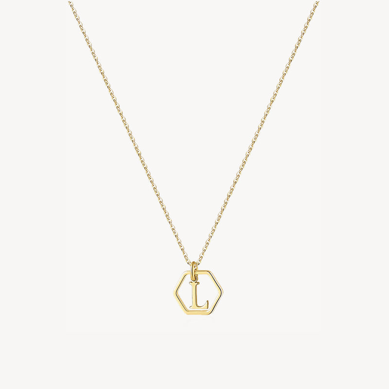 14K Initial Hexagon Necklace