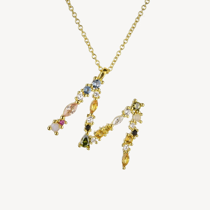 Gothic Gemstone Initial Necklace