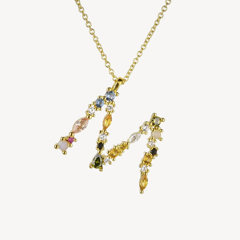 Gothic Gemstone Initial Necklace