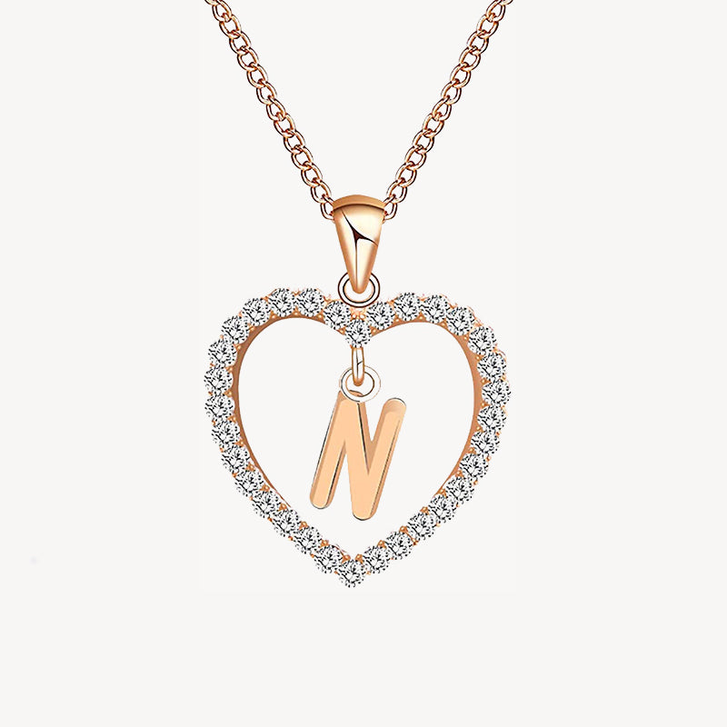 Diamond Heart Nameplate Necklace 14K