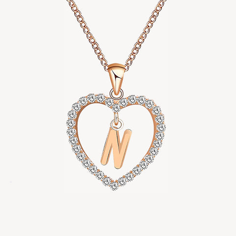 Diamond Heart Nameplate Necklace 14K