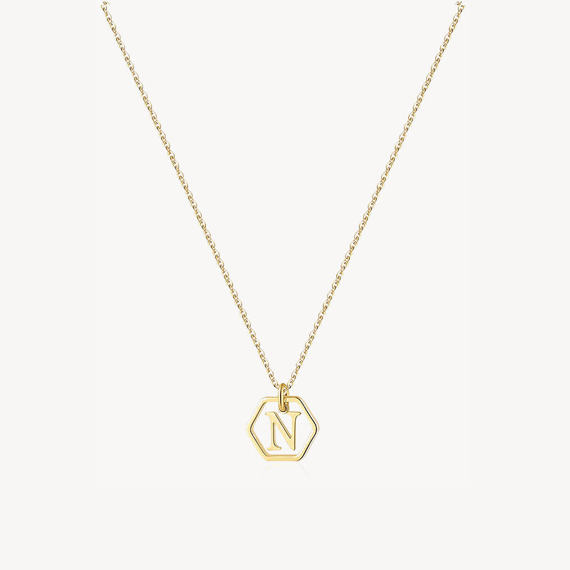 14K Initial Hexagon Necklace