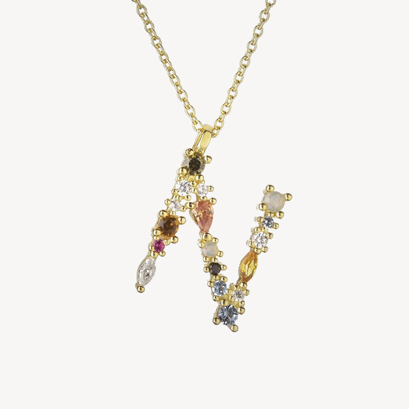 Gothic Gemstone Initial Necklace