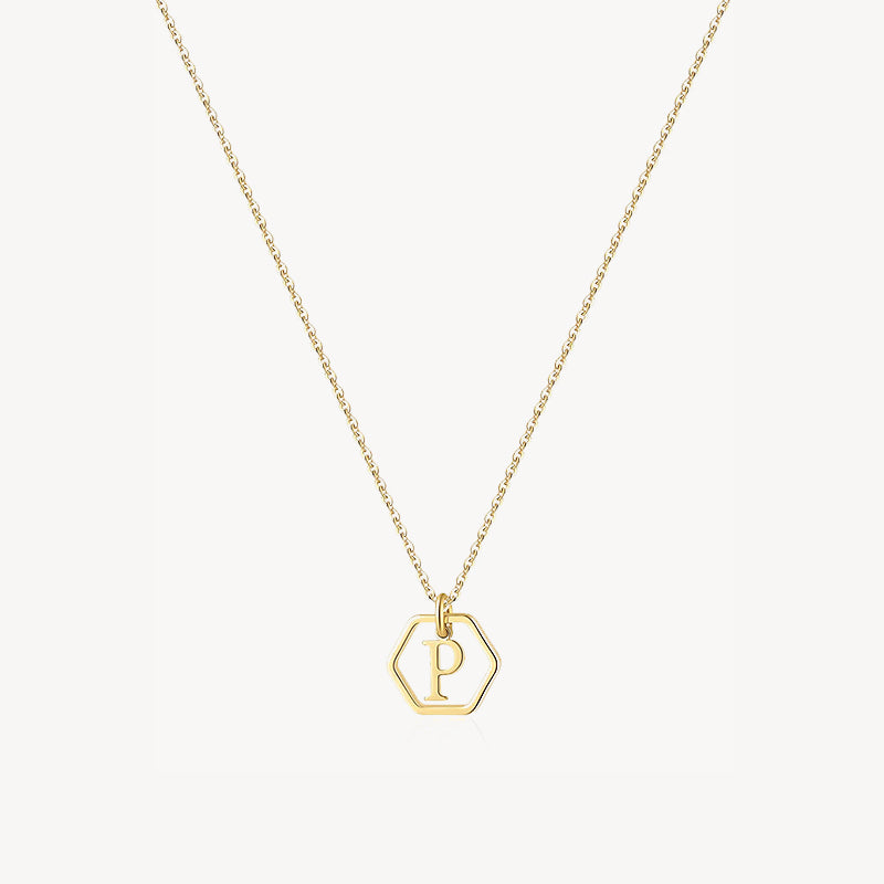 14K Initial Hexagon Necklace