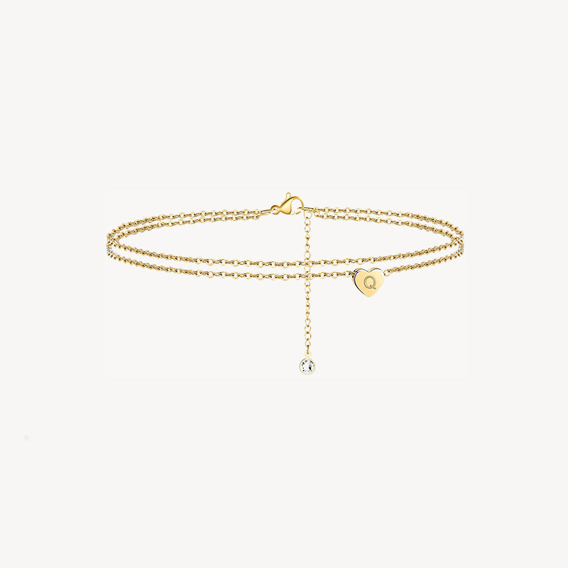 Tiny Heart Uppercase Initial Anklet
