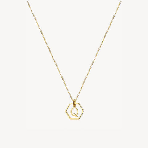 14K Initial Hexagon Necklace