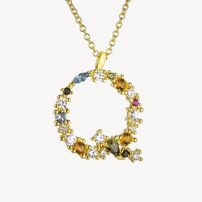 Gothic Gemstone Initial Necklace