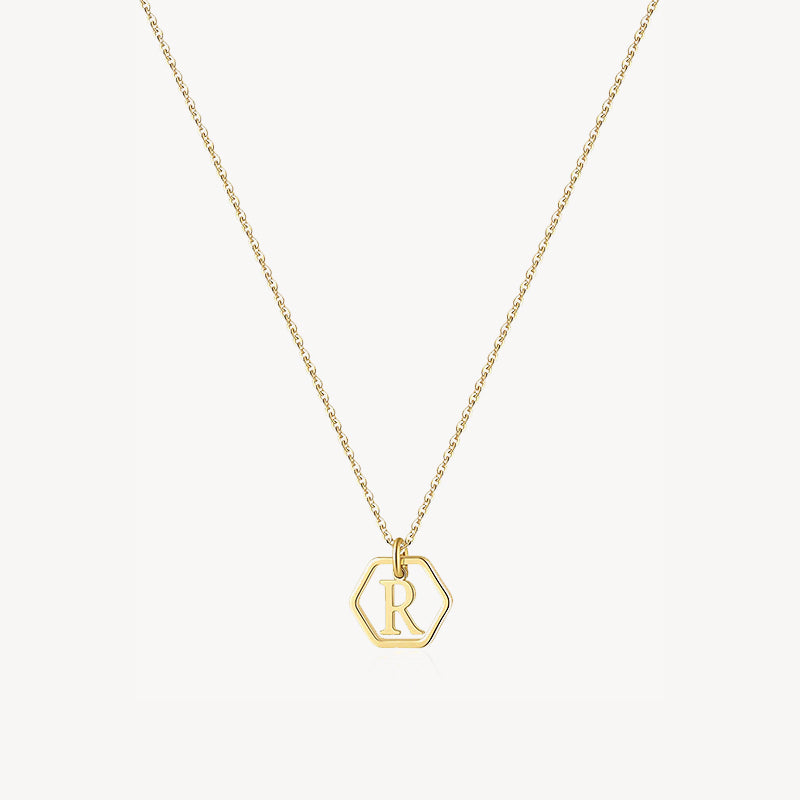 14K Initial Hexagon Necklace