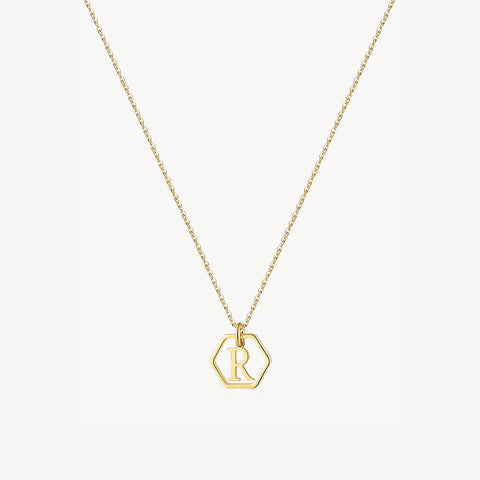 14K Initial Hexagon Necklace