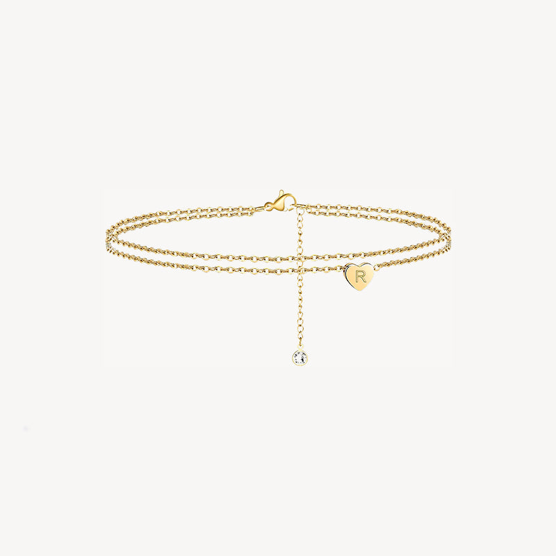 Tiny Heart Uppercase Initial Anklet