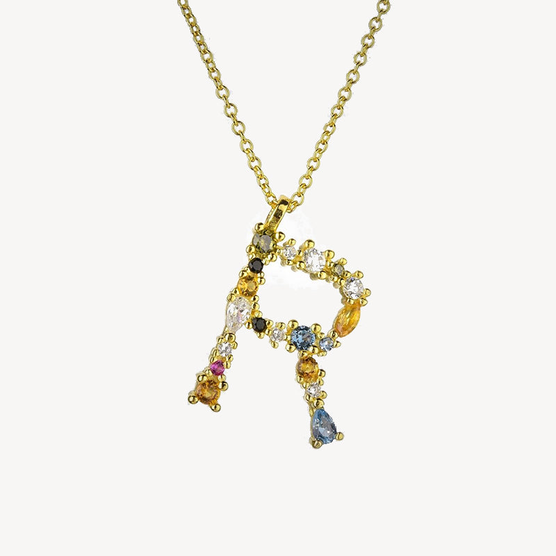 Gothic Gemstone Initial Necklace