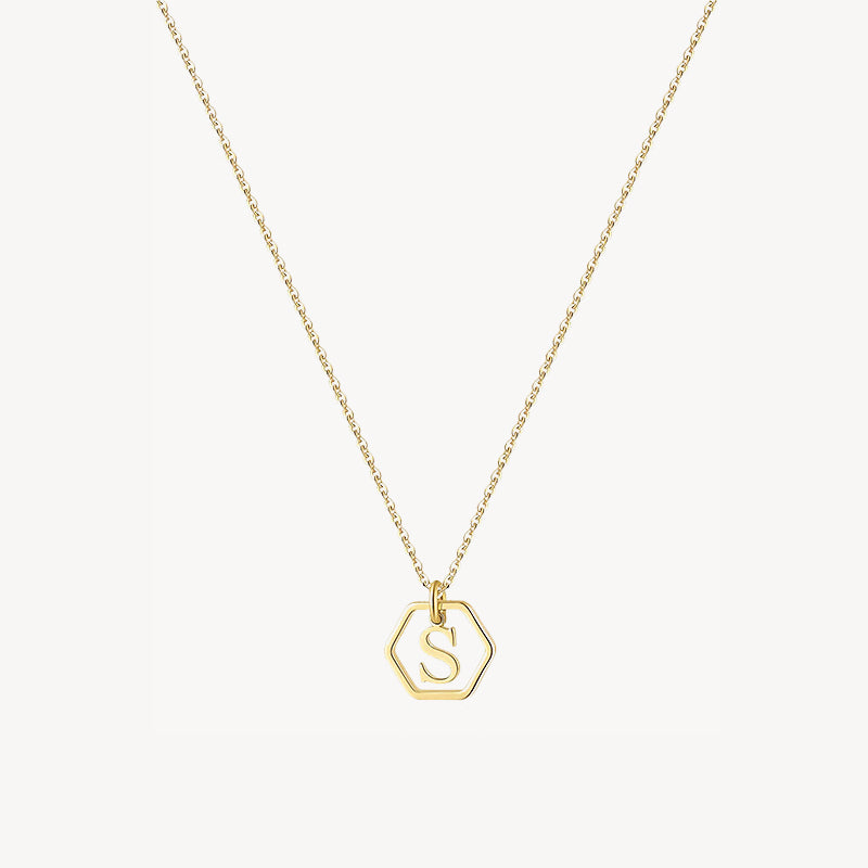 14K Initial Hexagon Necklace