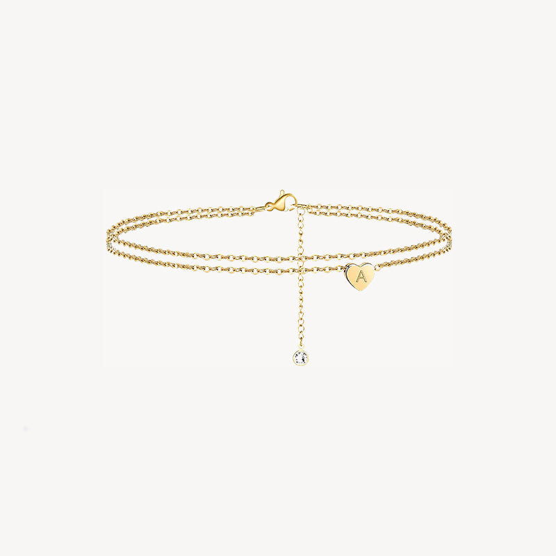 Tiny Heart Uppercase Initial Anklet