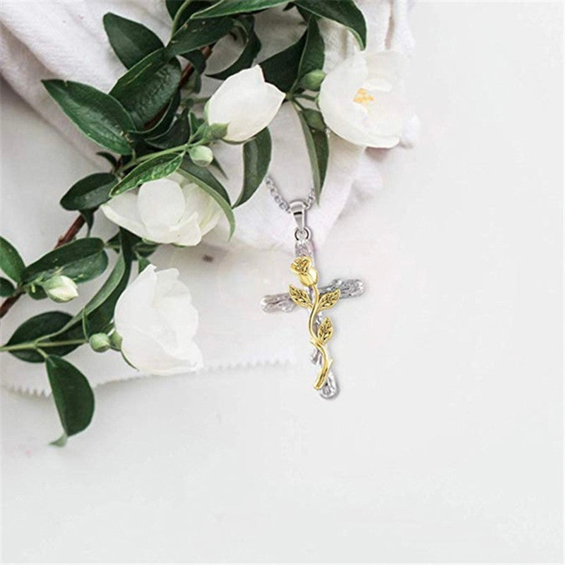 GOLDEN FLOWER CROSS NECKLACE