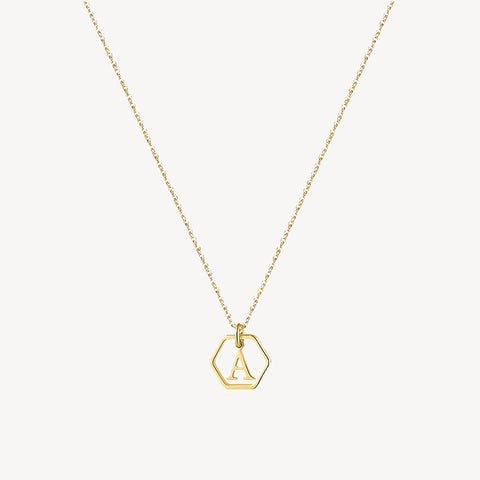 14K Initial Hexagon Necklace