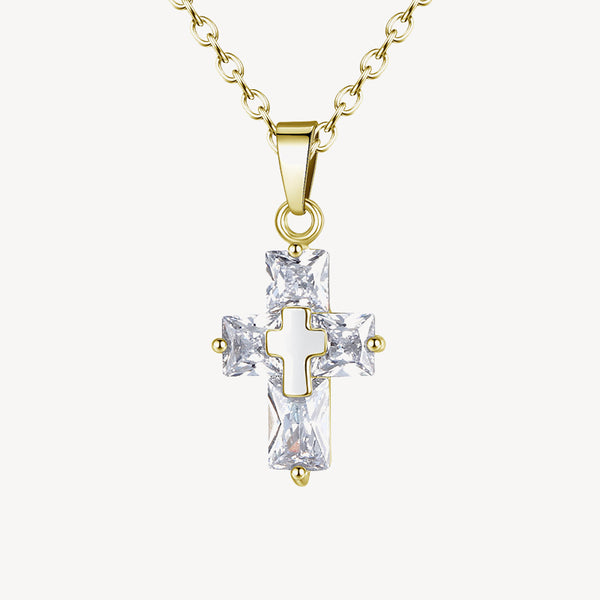 Clear Quartz Gemini Cross Pendant Necklace