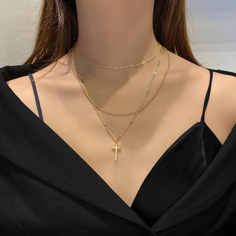 14K GOLD DOUBLE LAYERED CROSS NECKLACE