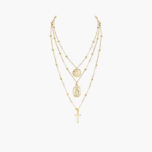 MULTI LAYER CROSS PENDANT NECKLACE