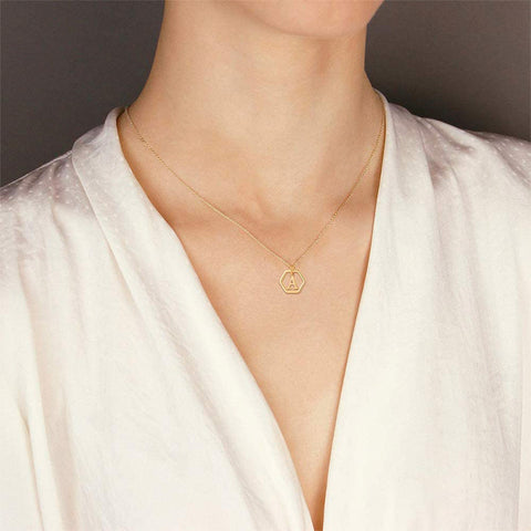 14K Initial Hexagon Necklace