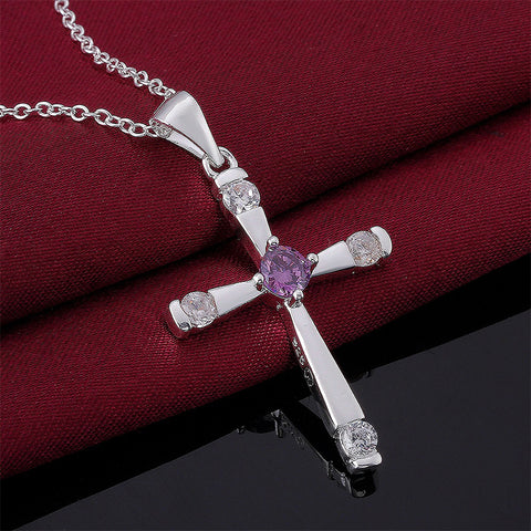 Silver Cross Pendant with Amethyst Germ