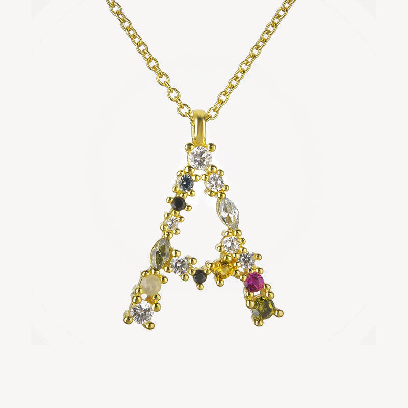 Gothic Gemstone Initial Necklace