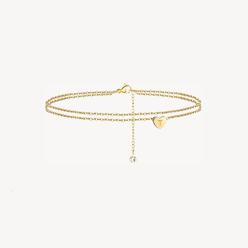 Tiny Heart Uppercase Initial Anklet