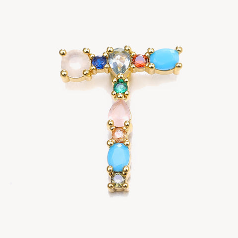 Rainbow Gem Initial Necklace
