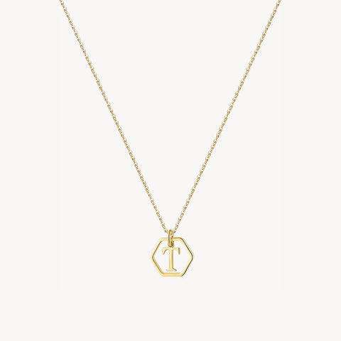 14K Initial Hexagon Necklace