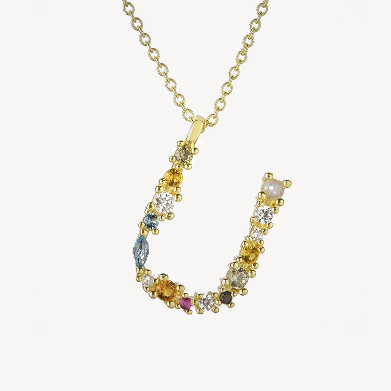 Gothic Gemstone Initial Necklace