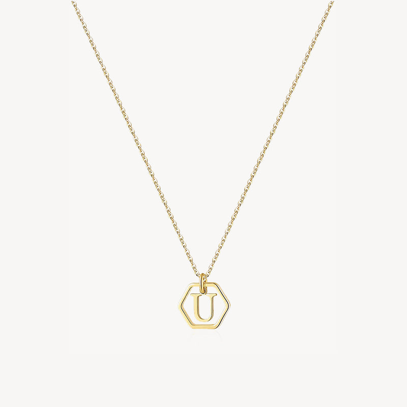 14K Initial Hexagon Necklace