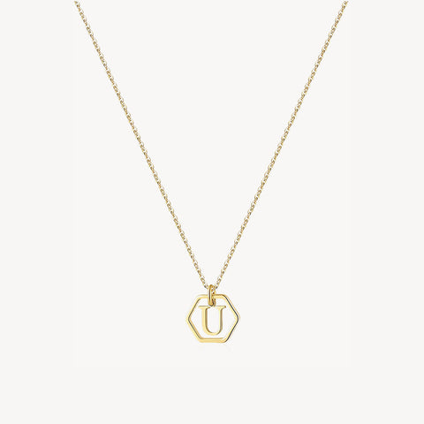 14K Initial Hexagon Necklace