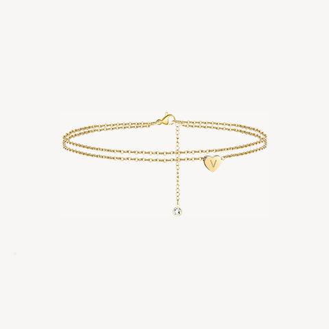 Tiny Heart Uppercase Initial Anklet