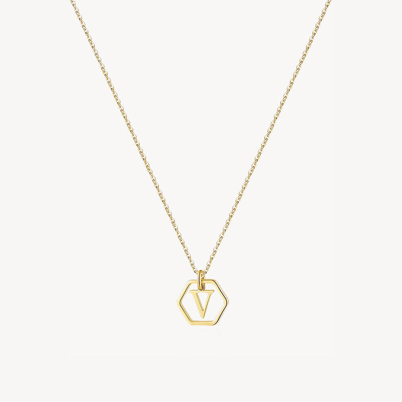 14K Initial Hexagon Necklace