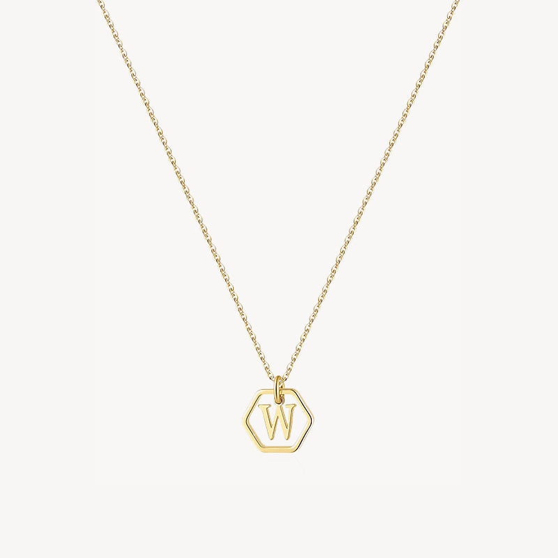 14K Initial Hexagon Necklace