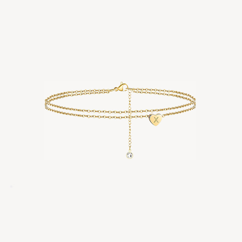 Tiny Heart Uppercase Initial Anklet
