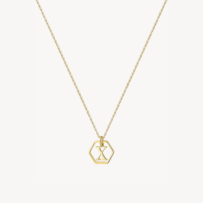 14K Initial Hexagon Necklace