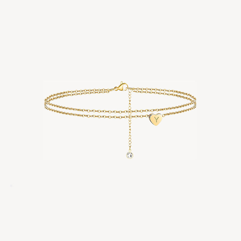 Tiny Heart Uppercase Initial Anklet
