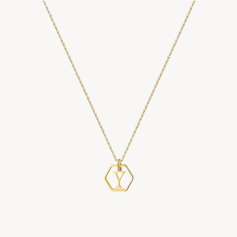 14K Initial Hexagon Necklace