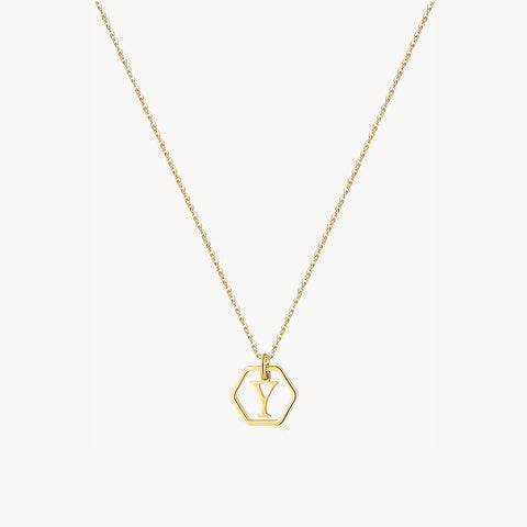 14K Initial Hexagon Necklace