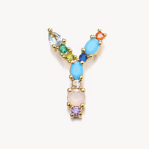 Rainbow Gem Initial Necklace