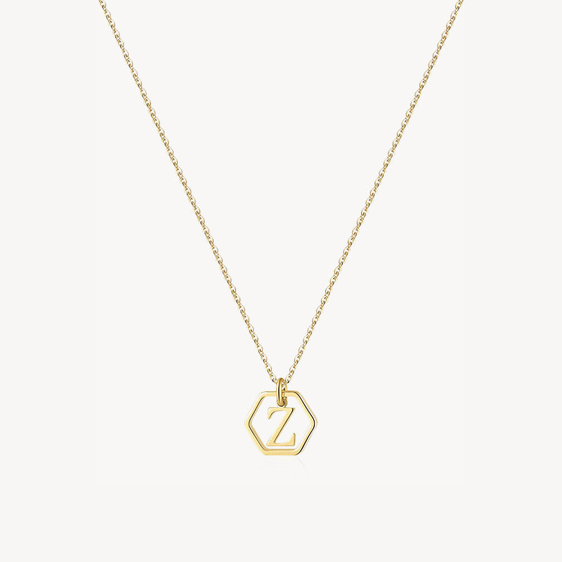 14K Initial Hexagon Necklace