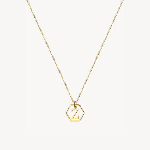 14K Initial Hexagon Necklace