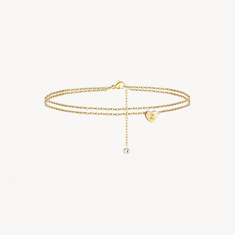 Tiny Heart Uppercase Initial Anklet